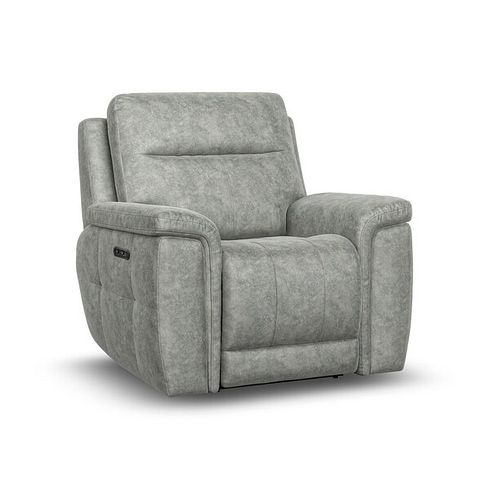 Dalton Electric Recliner Armchair with Power Headrest in Marble Silver Fabric