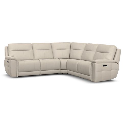 Dalton Large Corner Electric Recliner Sofa with Power Headrests in Bella Barley White Fabric