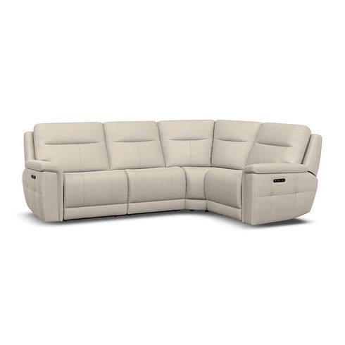 Dalton Left Hand Corner Electric Recliner Sofa in Bella Barley White Fabric