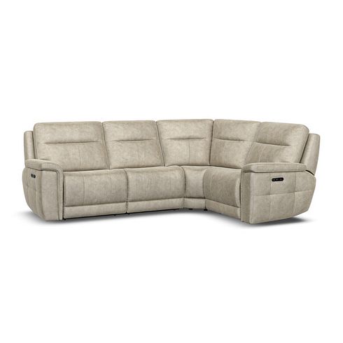 Dalton Left Hand Corner Electric Recliner Sofa in Marble Cream Fabric