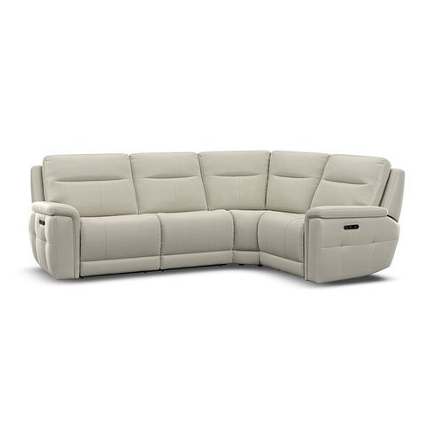 Dalton Left Hand Corner Electric Recliner Sofa with Power Headrests in Bone China Leather