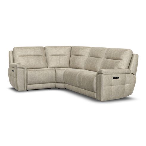 Dalton Right Hand Corner Electric Recliner Sofa in Marble Cream Fabric