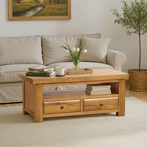 Hercules Rustic Solid Oak 2 Drawer Coffee Table