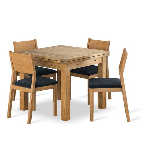 Dorset 3ft x 3ft Natural Oak Extending Dining Table + 4 Ellison Natural Oak Chair with Verona Charcoal Fabric Seat