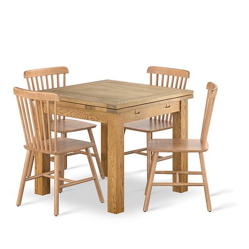 Dorset 3ft x 3ft Natural Oak Extending Dining Table + 4 Kingham Natural Oak Spindle Chairs