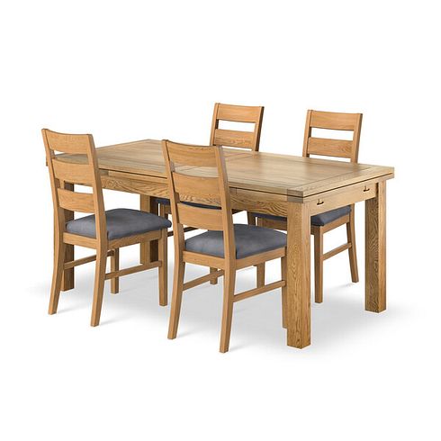 Dorset Natural Extending Dining Table and 4 Linear Natural Oak Chair with Verona Grey Fabric