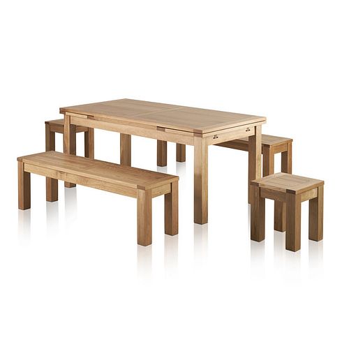 Dorset Natural Solid Oak 6ft Extending Table with 2 Benches and 2 Square Stools