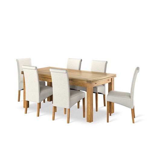 Dorset Natural Oak Extending Dining Table And 4 Scroll Backs in Conway Stone 