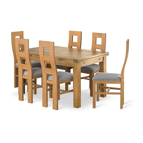 Dorset Natural Oak Extending Dining Table And 6 Wave Backs In Verona Grey 