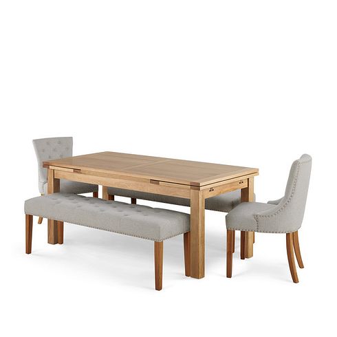 Dorset Natural Solid Oak 6ft Extending Table with 2 Vivien Benches and 2 Vivien Chairs in Cream Fabric