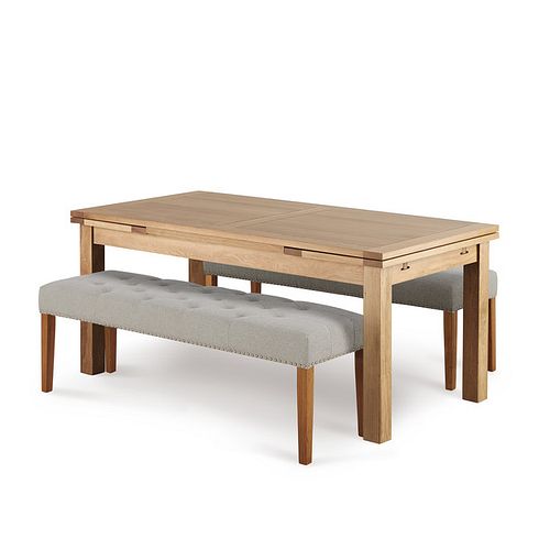 Dorset Natural Solid Oak 6ft Extending Table with 2 Vivien Benches in Cream Fabric