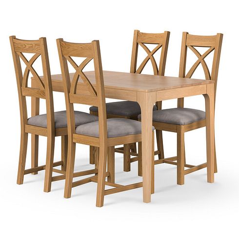 Durham Natural Oak Fixed Dining Table 120cm + 4 Cross Back Natural Solid Oak Chair with Verona Mocha Fabric Seat