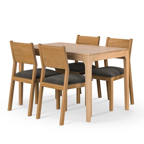 Durham Natural Oak Fixed Dining Table 120cm + 4 Ellison Natural Oak Chair with Verona Chocolate Fabric Seat