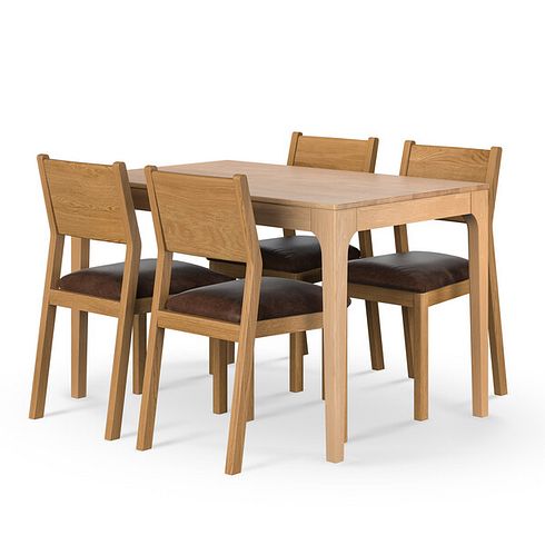 Durham Natural Oak Fixed Dining Table 120cm + 4 Ellison Oak Chair with Vintage Brown Leather Look Fabric Seat