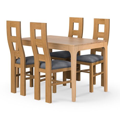 Durham Natural Oak Fixed Dining Table 120cm + 4 Wave Back Natural Solid Oak Chair with Dappled Silver Fabric Seat