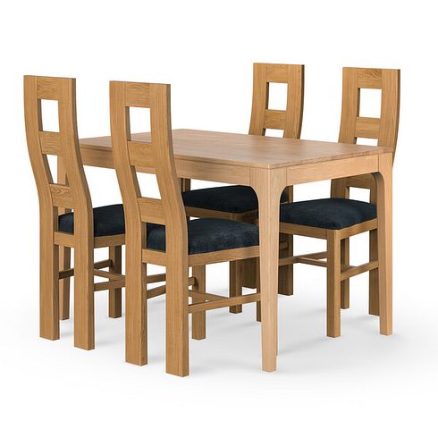 Durham Natural Oak Fixed Dining Table 120cm + 4 Wave Back Natural Solid Oak Chair with Verona Charcoal Fabric Seat