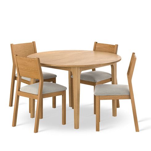 Durham Natural Oak Round Dining Table 120cm + 4 Ellison Natural Oak Chair with Verona Cream Fabric Seat