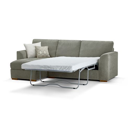 Eastley Left Hand Chaise Sofa Bed with Storage in Limoge Green Fabric with Beige Scatters
