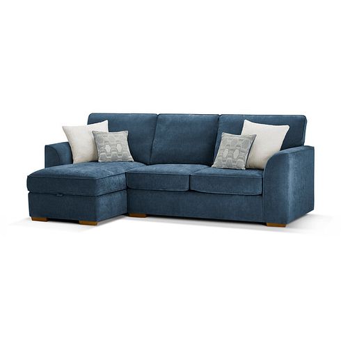Eastley Left Hand Chaise Sofa with Storage in Limoge Prussian Blue Fabric with Silver Scatters