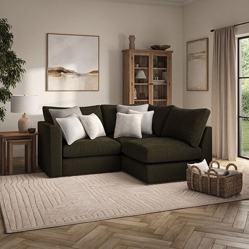 Elston 3 Seat Left Hand Modular Corner Sofa in Penny Forest Fabric - Group 6