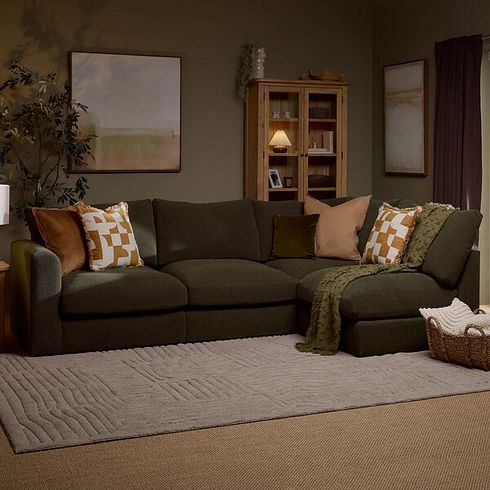 Elston 4 Seat Left Hand Modular Corner Sofa in Penny Forest Fabric - Group 4