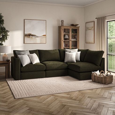 Elston 4 Seat Left Hand Modular Corner Sofa in Penny Forest Fabric - Group 4