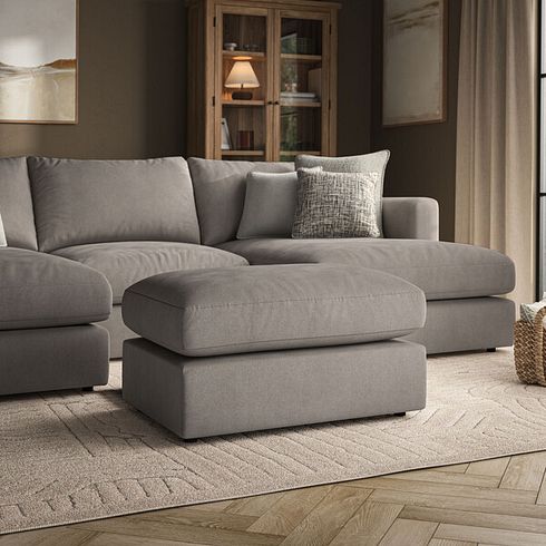 Elston Footstool in Penny Clay Fabric