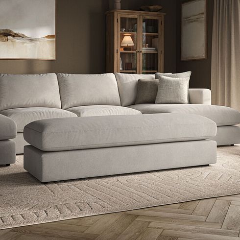 Elston Large Fender Footstool in Penny Dove Fabric