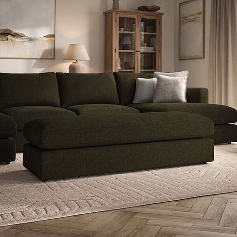 Elston Large Fender Footstool in Penny Forest Fabric