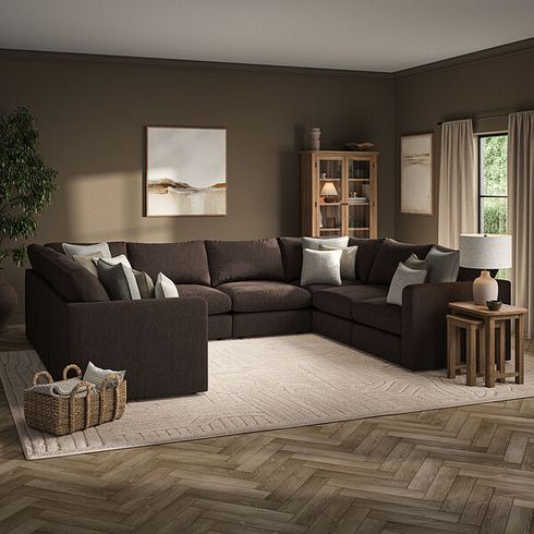 Elston Large U-Shape Modular Corner Sofa in Penny Cacao Fabric - Group 11