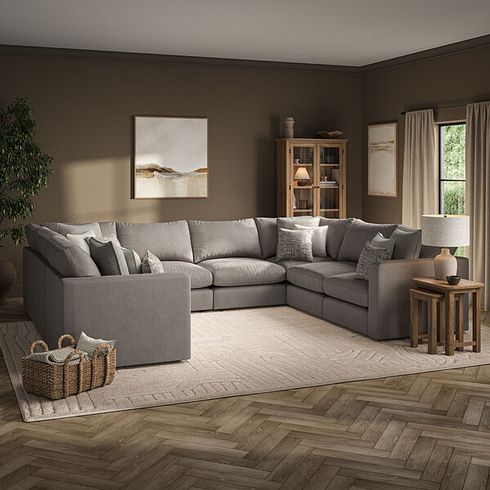 Elston Large U-Shape Modular Corner Sofa in Penny Clay Fabric - Group 11