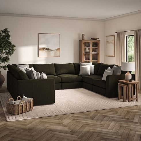 Elston Large U-Shape Modular Corner Sofa in Penny Forest Fabric - Group 11