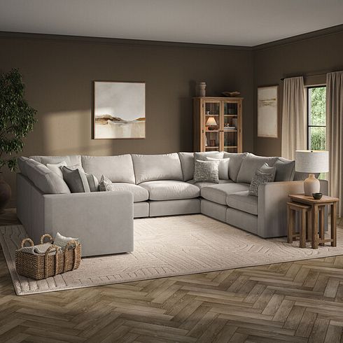 Elston Large U-Shape Modular Corner Sofa in Penny Mid Grey Fabric - Group 11
