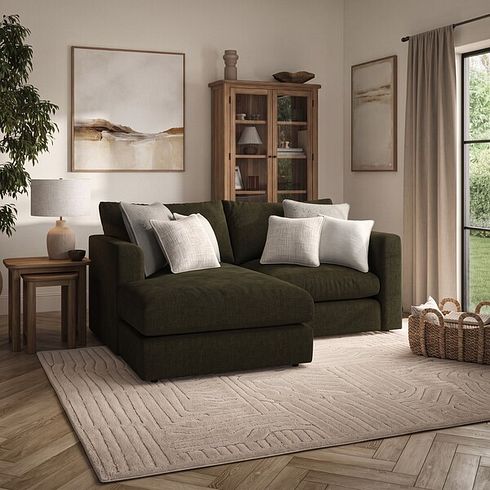 Elston Modular 2 Seater Left Hand Compact Chaise Sofa in Penny Forest Fabric - Group 12