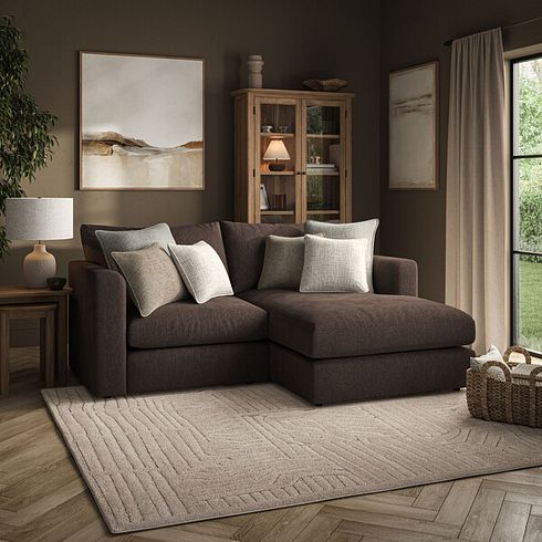 Elston Modular 2 Seater Right Hand Compact Chaise Sofa in Penny Cacao Fabric - Group 13