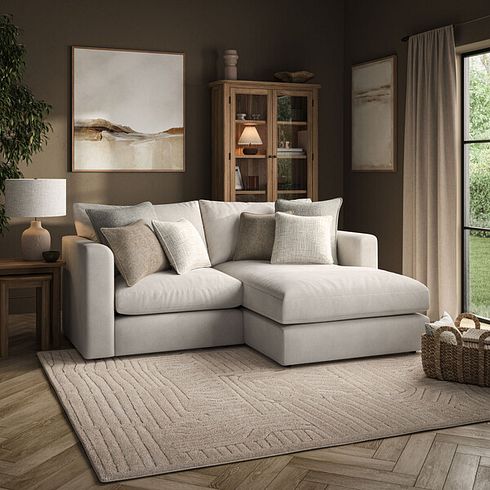 Elston Modular 2 Seater Right Hand Compact Chaise Sofa in Penny Dove Fabric - Group 13
