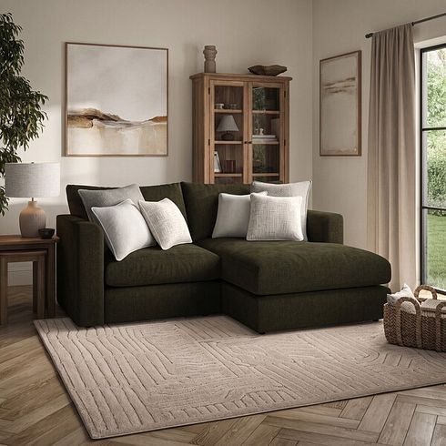 Elston Modular 2 Seater Right Hand Compact Chaise Sofa in Penny Forest Fabric - Group 13