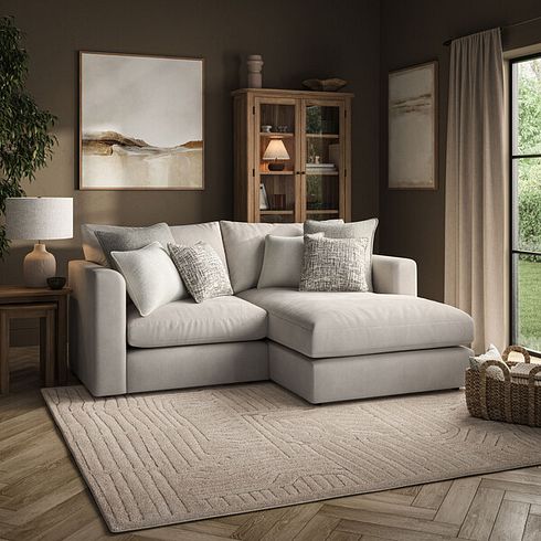 Elston Modular 2 Seater Right Hand Compact Chaise Sofa in Penny Mid Grey Fabric - Group 13