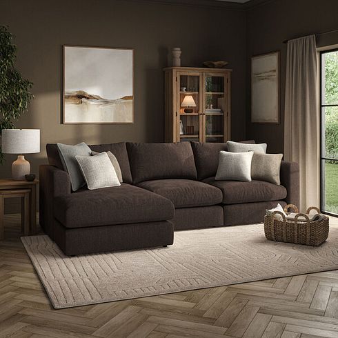 Elston Modular 3 Seater Left Hand Chaise Sofa in Penny Cacao Fabric - Group 14