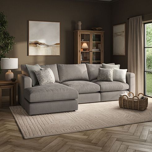 Elston Modular 3 Seater Left Hand Chaise Sofa in Penny Clay Fabric - Group 14