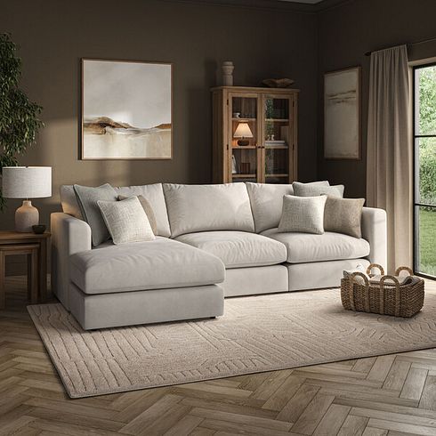 Elston Modular 3 Seater Left Hand Chaise Sofa in Penny Dove Fabric - Group 14