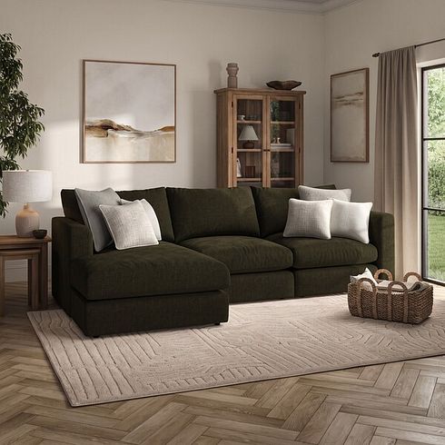 Elston Modular 3 Seater Left Hand Chaise Sofa in Penny Forest Fabric - Group 14