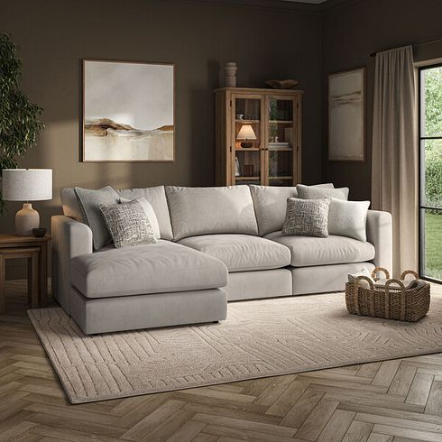 Elston Modular 3 Seater Left Hand Chaise Sofa in Penny Mid Grey Fabric - Group 14