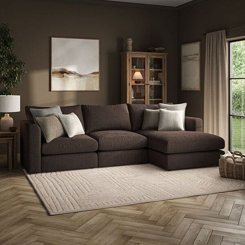 Elston Modular 3 Seater Right Hand Chaise Sofa in Penny Cacao Fabric - Group 15