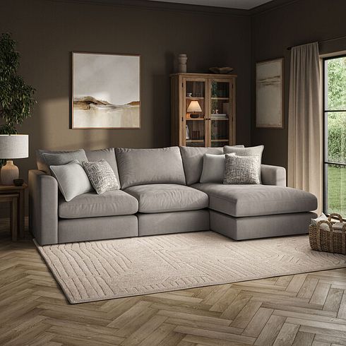 Elston Modular 3 Seater Right Hand Chaise Sofa in Penny Clay Fabric - Group 15