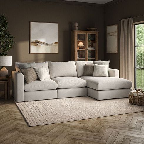 Elston Modular 3 Seater Right Hand Chaise Sofa in Penny Dove Fabric - Group 15