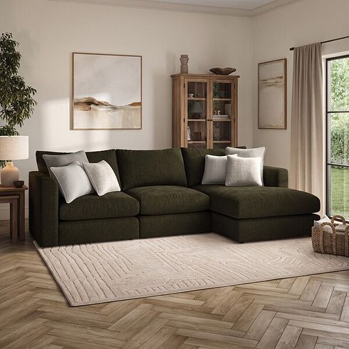 Elston Modular 3 Seater Right Hand Chaise Sofa in Penny Forest Fabric - Group 15