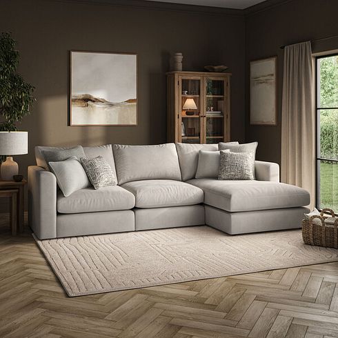 Elston Modular 3 Seater Right Hand Chaise Sofa in Penny Mid Grey Fabric - Group 15