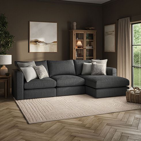 Elston Modular 3 Seater Right Hand Chaise Sofa in Penny Whisp Fabric - Group 15