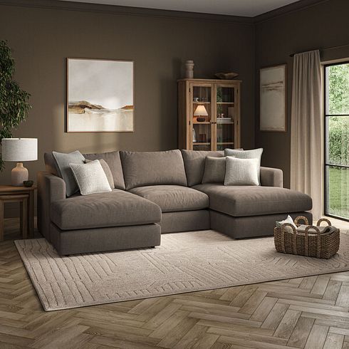 Elston Modular 3 Seater U-Shape Chaise Sofa in Penny Burrow Fabric - Group 16